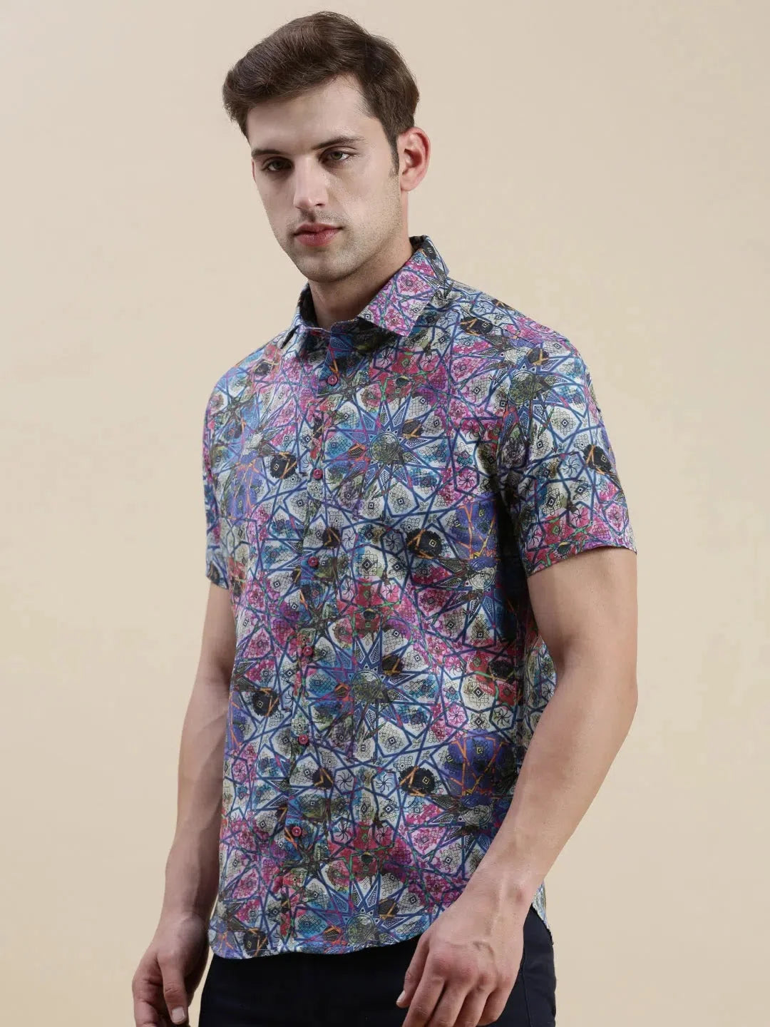 Multi Graphics Mens Shirt - Abstract Printed Linen Shirt |DesiQlo