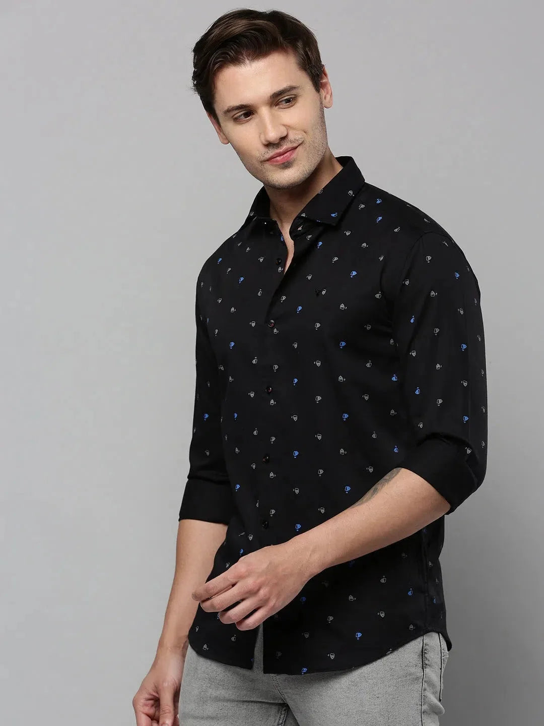 Black Printed Cotton Shirt - Trendy Mens Shirt Collection