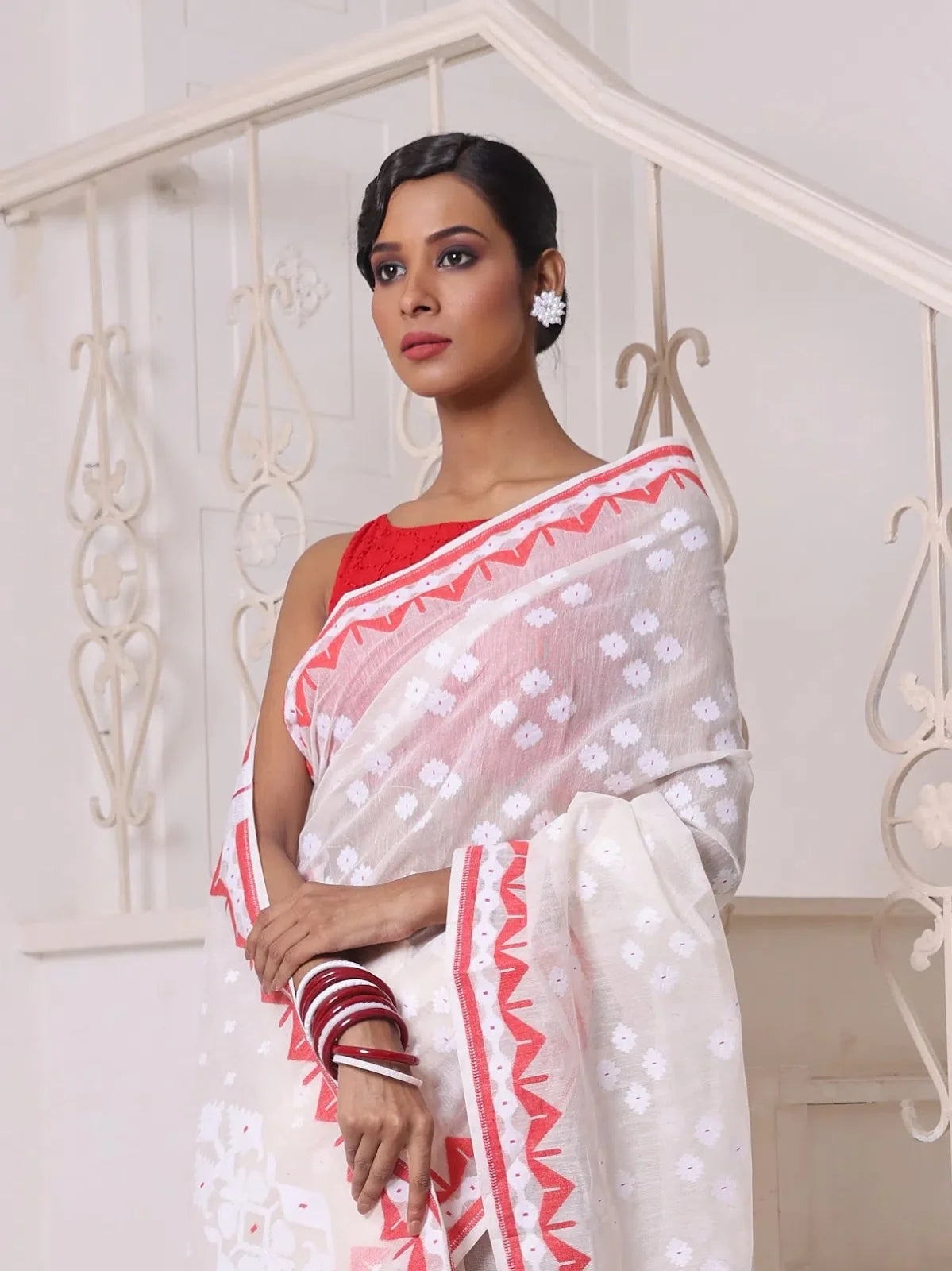 Off White Cotton Jamdani Saree | Indian Wedding Sarees