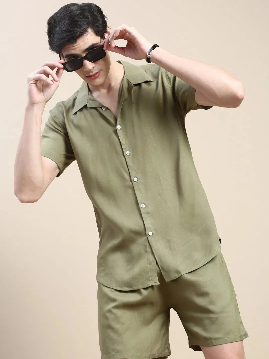 Men Green Solid Casual Co ord Set-AM-90-21-Olive