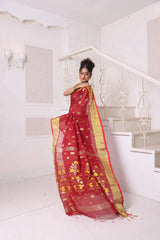 White Cotton Ikat Saree With Ganga Jamuna Border-MA66BCT431380075