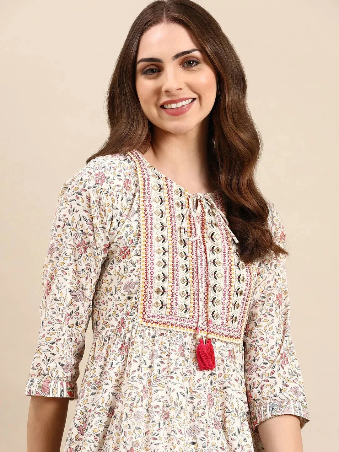 Off White Anarkali Kurti | Printed Anarkali Kurta for Women