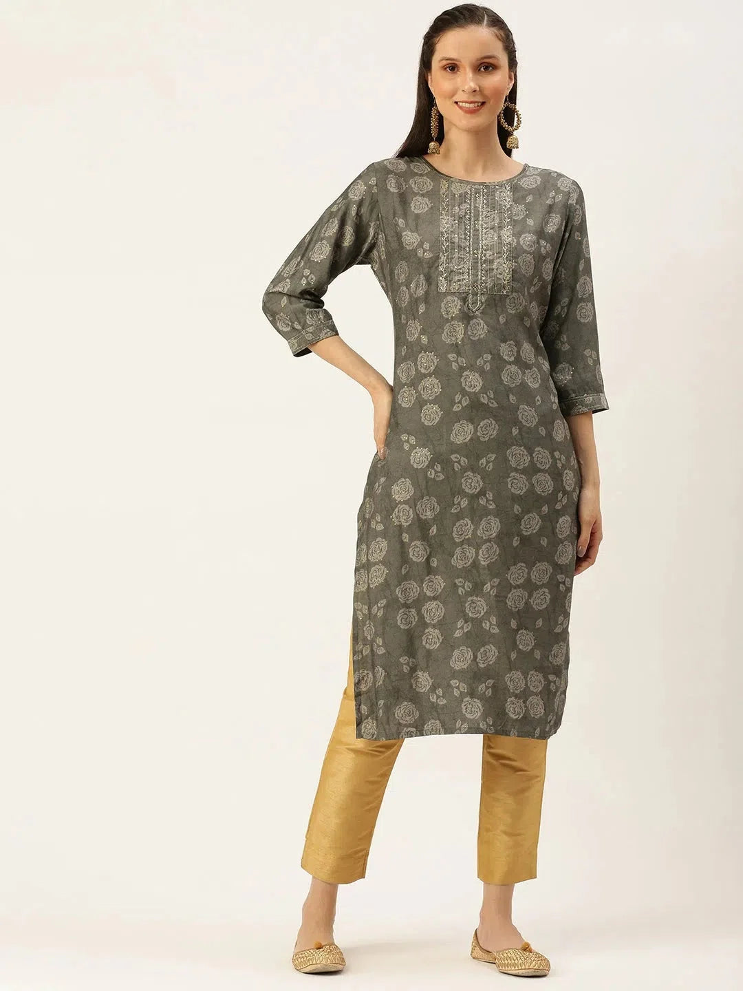 Grey Embellished Kurta - Stylish Indian Kurtas for Women