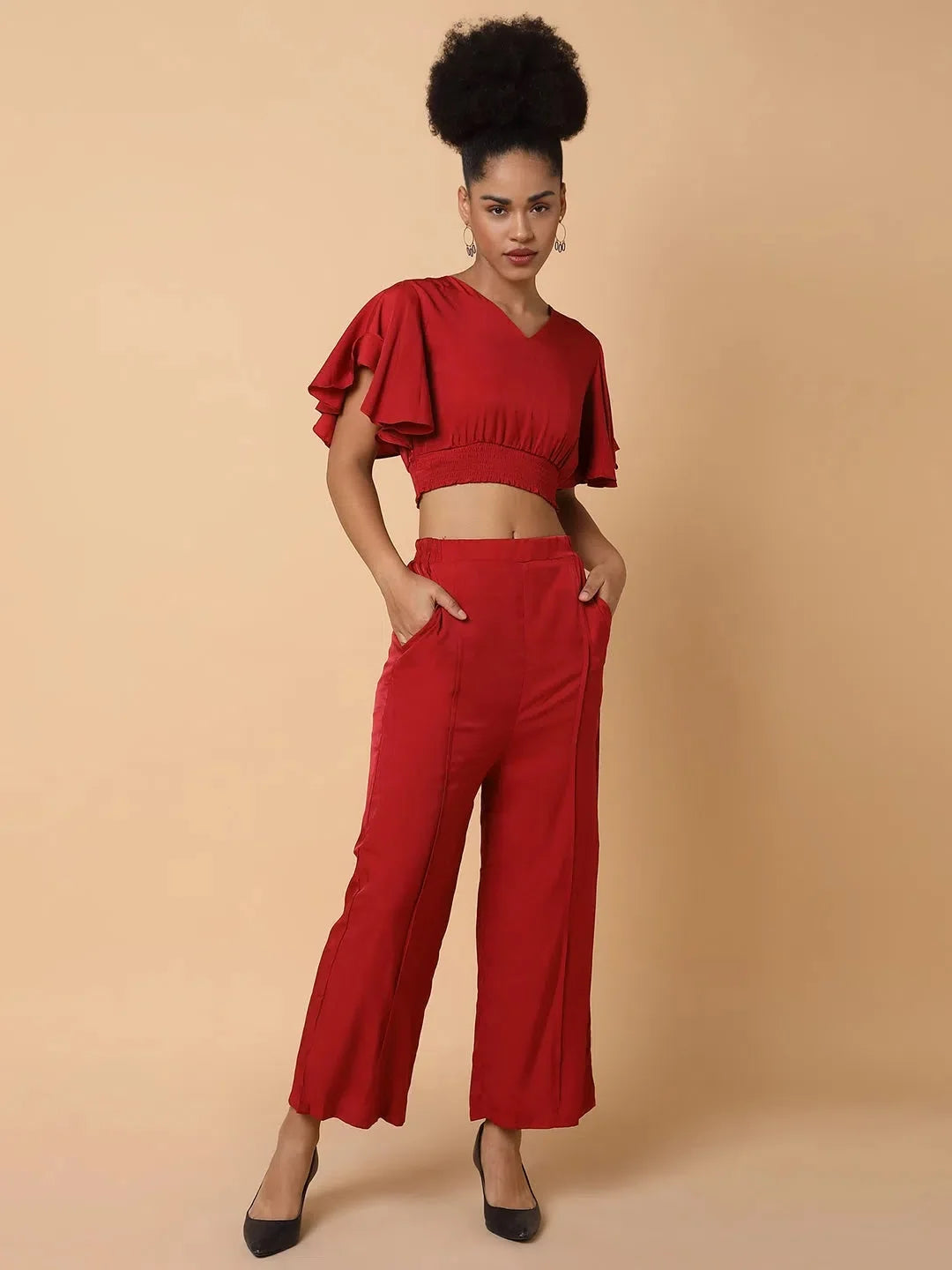 Maroon Solid Co Ord Sets for Women | Viscose Two Piece Sets
