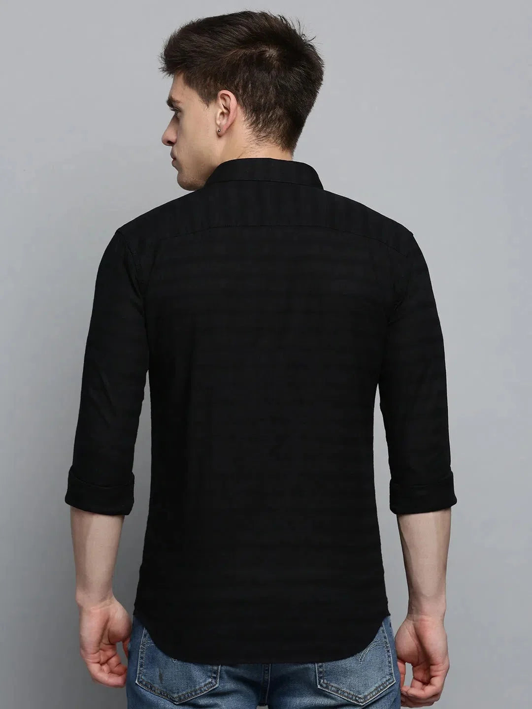 Black Solid Cotton Mens Shirt | Casual & Stylish - DesiQlo