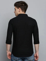 Men Black Solid Casual Shirt-DEERASTRIPES-2078-Black
