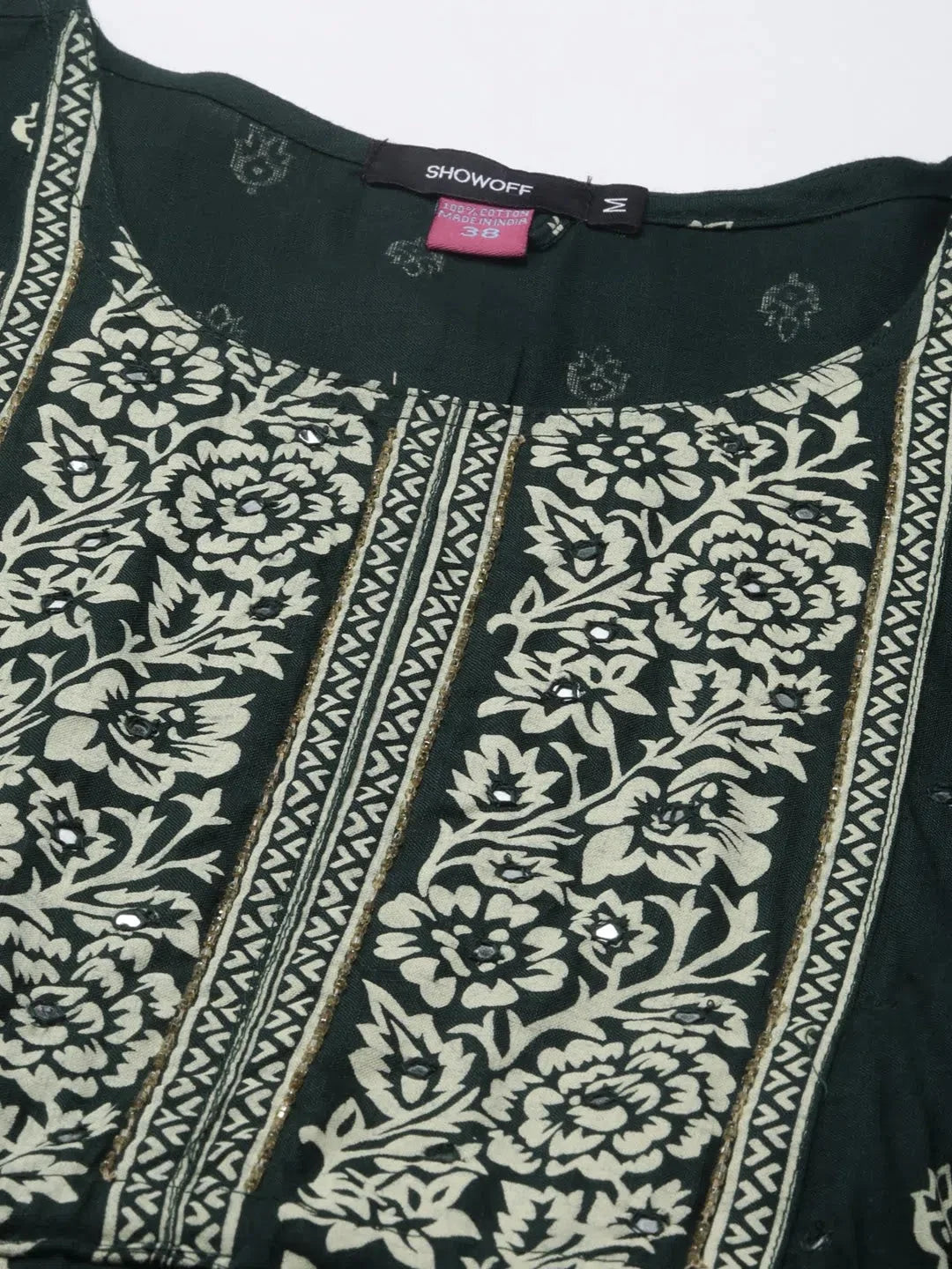 Green Floral Cotton Anarkali Kurti | Women's Anarkali Kurtis