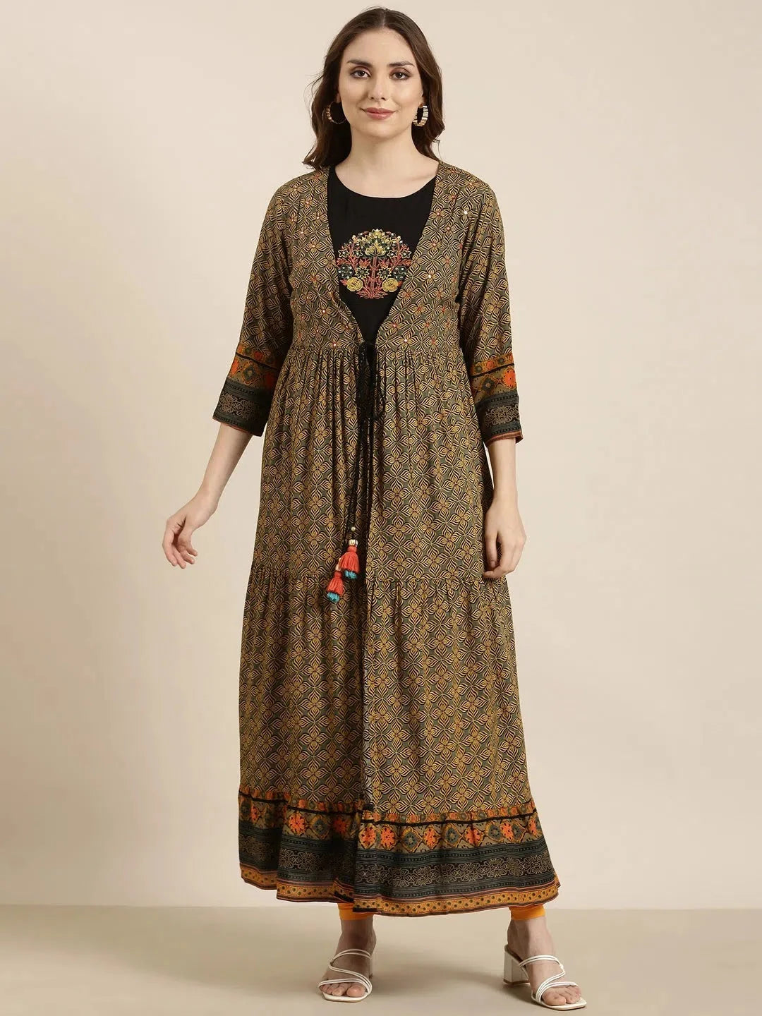 Black Solid Anarkali Kurta with Overcoat | Anarkali Suits