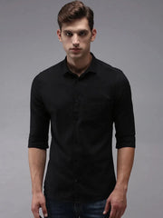 Men Black Solid Casual Shirt-COLINLINEN-1341-Black