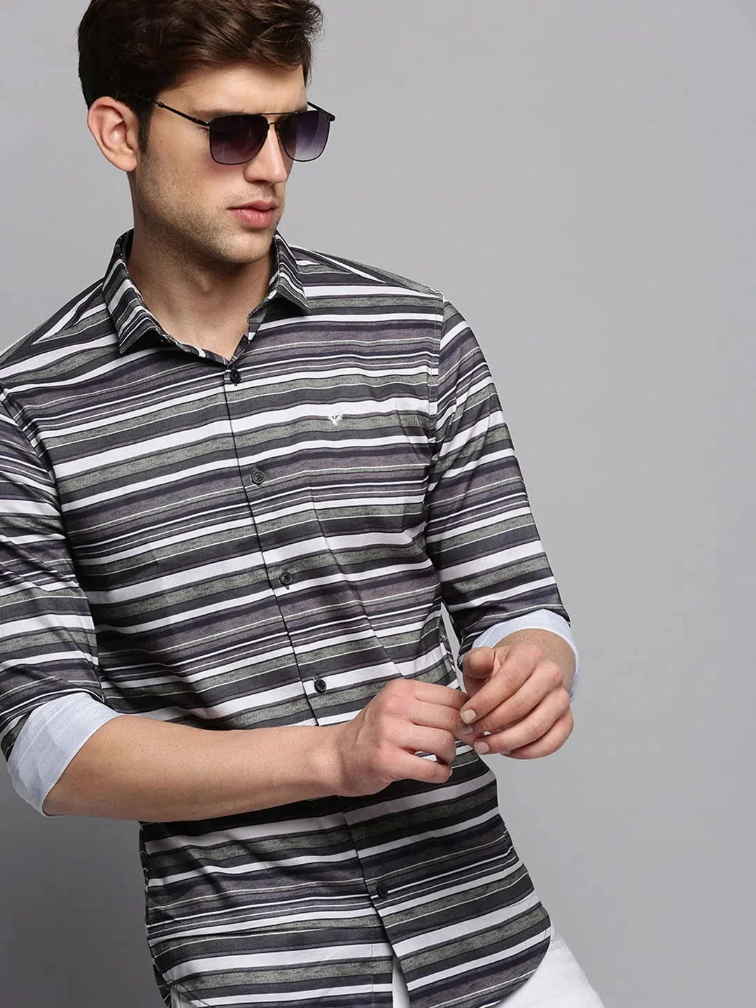 Men Green Striped Casual Shirt-JAVISTRIPES-2092-1-Olive