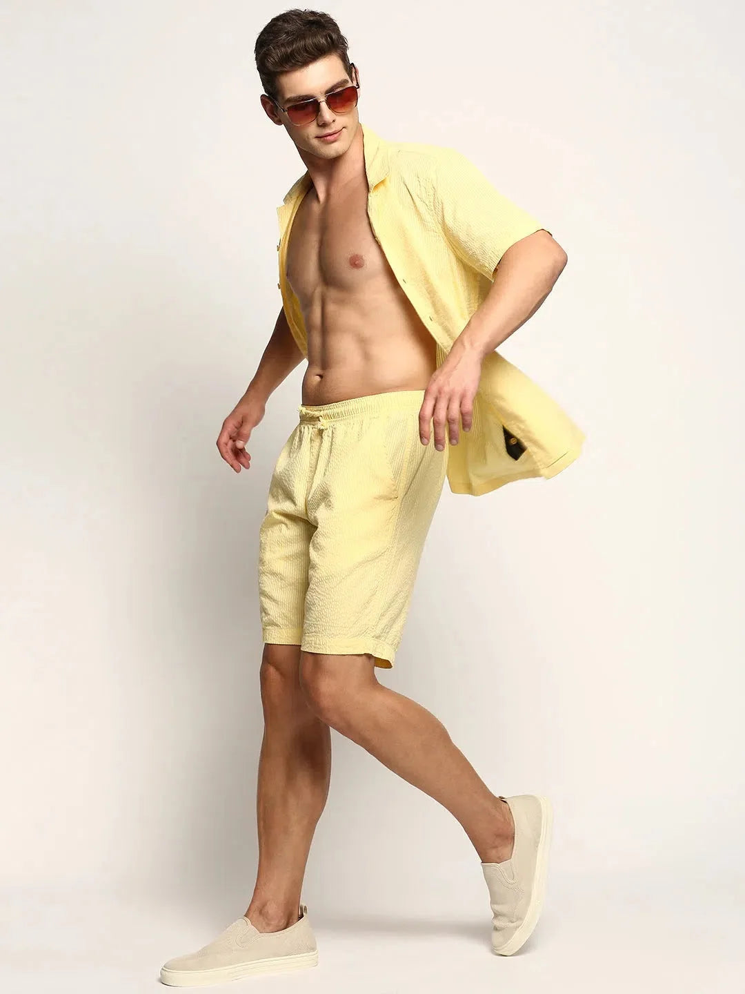 Men's Yellow Solid Co ord Set | Stylish Mens Two Piece Sets