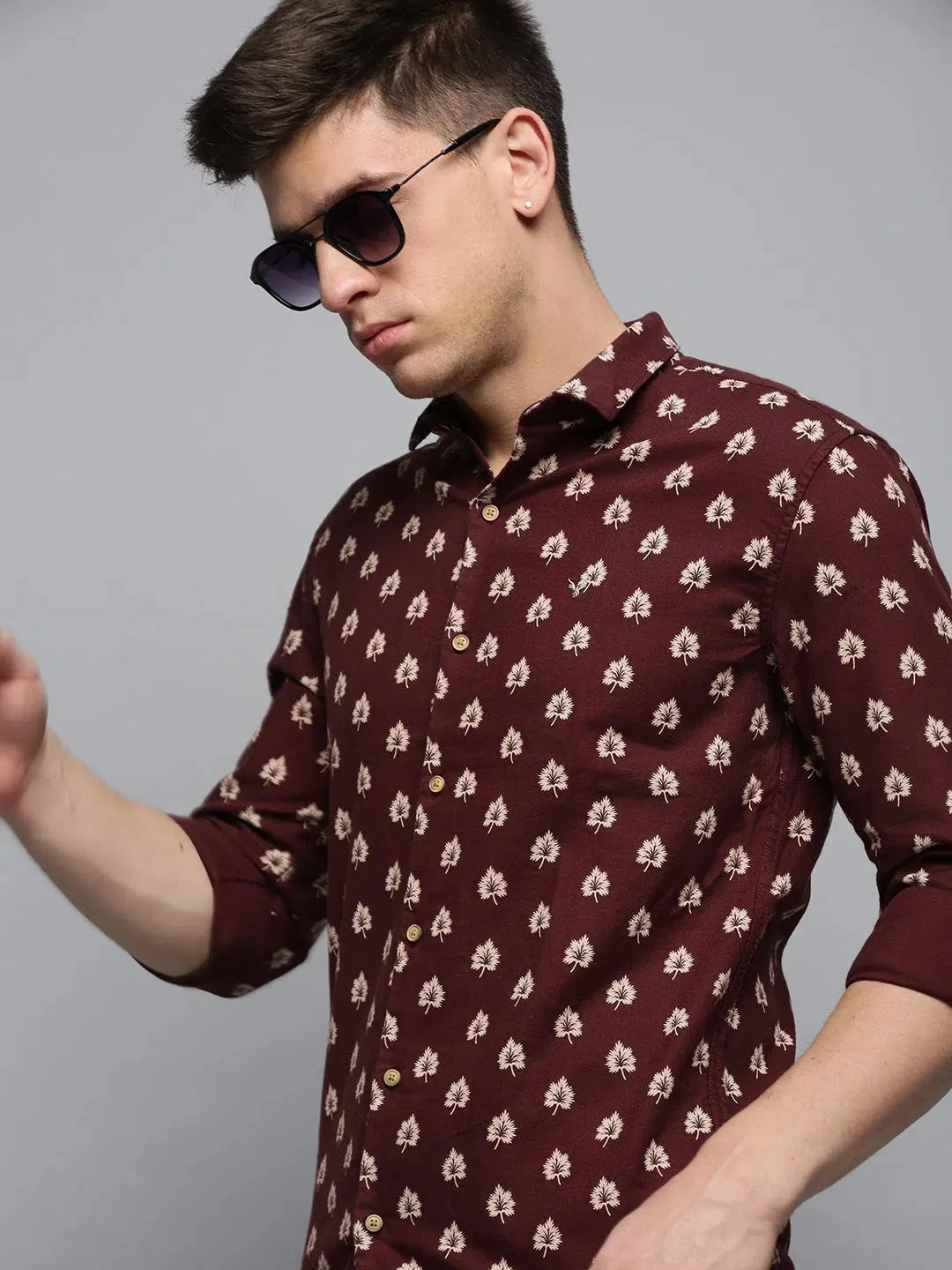 Brown Printed Mens Shirt | DesiQlo Casual Cotton Shirt