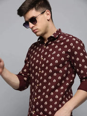 Men Brown Printed Casual Shirt-BRITANNICKPRINT-3021-Coffeebrown