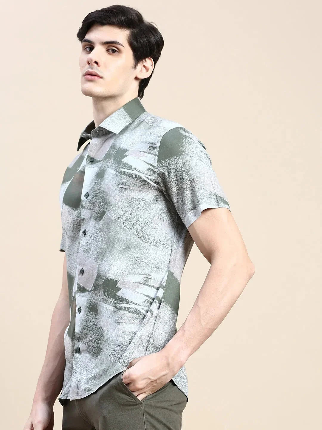 Men's Green Abstract Printed Shirt | Casual Cotton Shirt