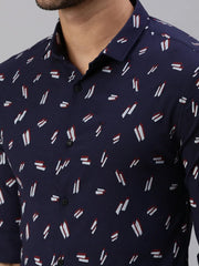 Men Navy Blue Printed Casual Shirt-STANDARDPRINT-1299-Navyblue