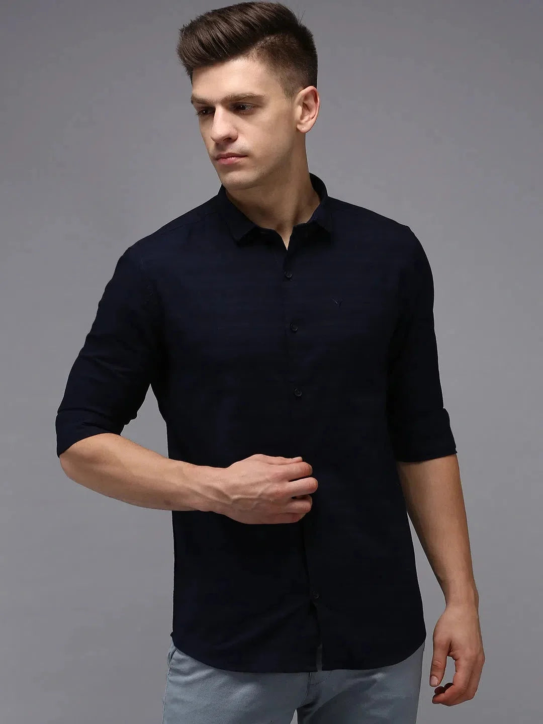 Trending Navy Blue Solid Mens Shirt - Cotton Formal Shirts | DesiQlo