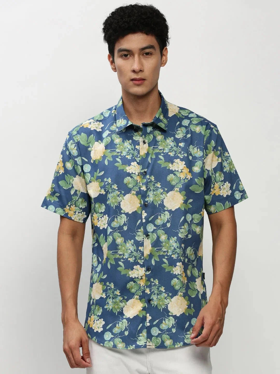 Blue Floral Printed Mens Shirt - Casual Cotton Shirt DesiQlo