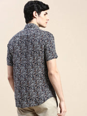 Men Black Printed Casual Shirt-GEORGE-1648-Black