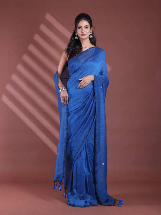 Sapphire Blue Pure Cotton Soft Saree With Sequined Work-MA59CT06510038 1147