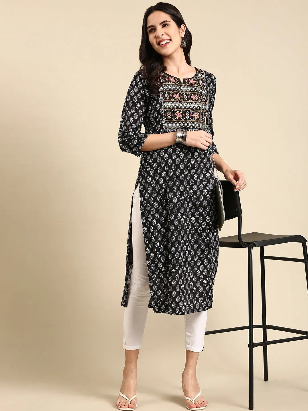 Black Printed Indian Kurta - Stylish Women's Cotton Kurtas