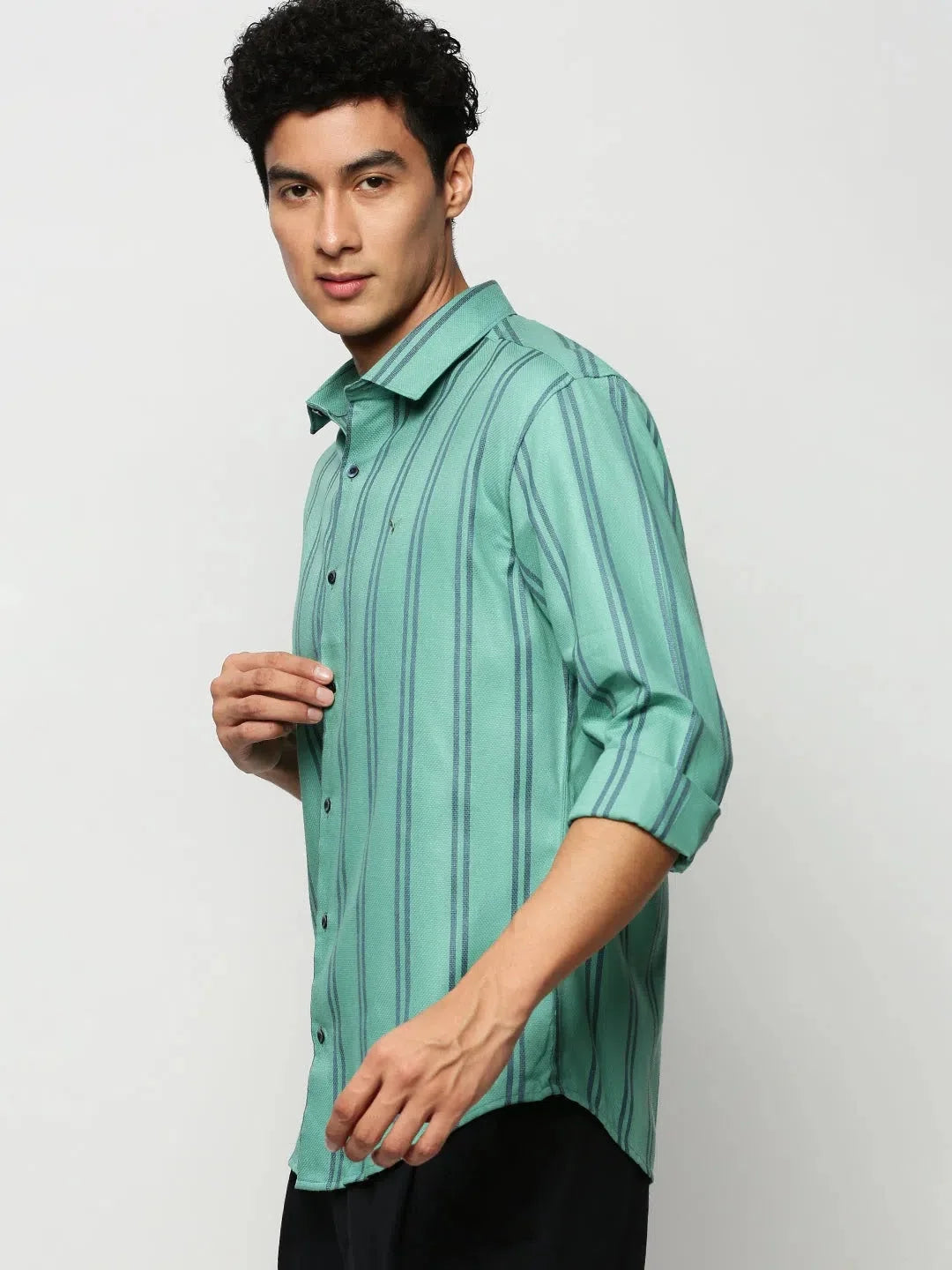 Green Striped Mens Shirt | DesiQlo Cotton Casual Shirts