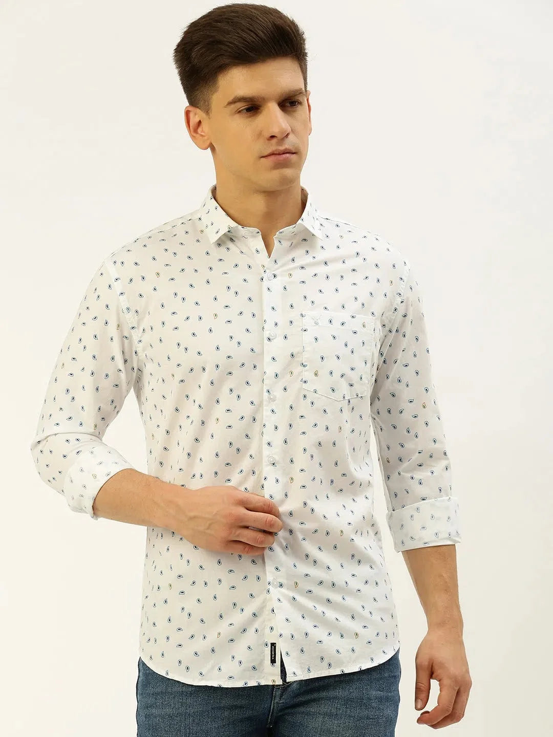 Shop White Printed Mens Shirt - Cotton Casual Shirt | DesiQlo