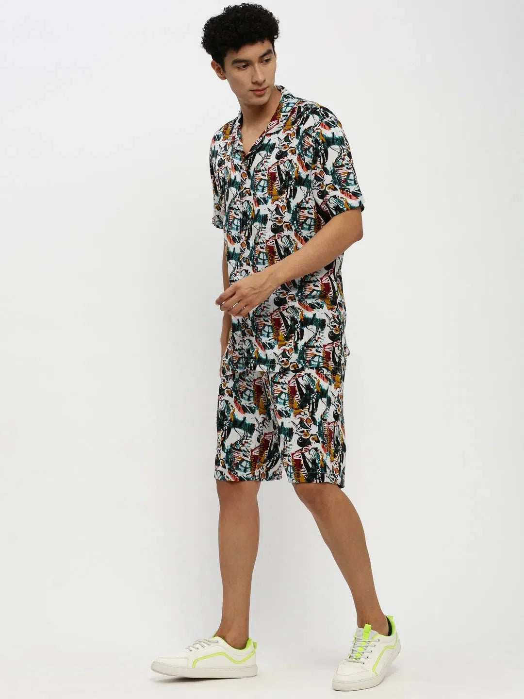 Men's White Printed Co ord Set | Casual Mens Two Piece Sets