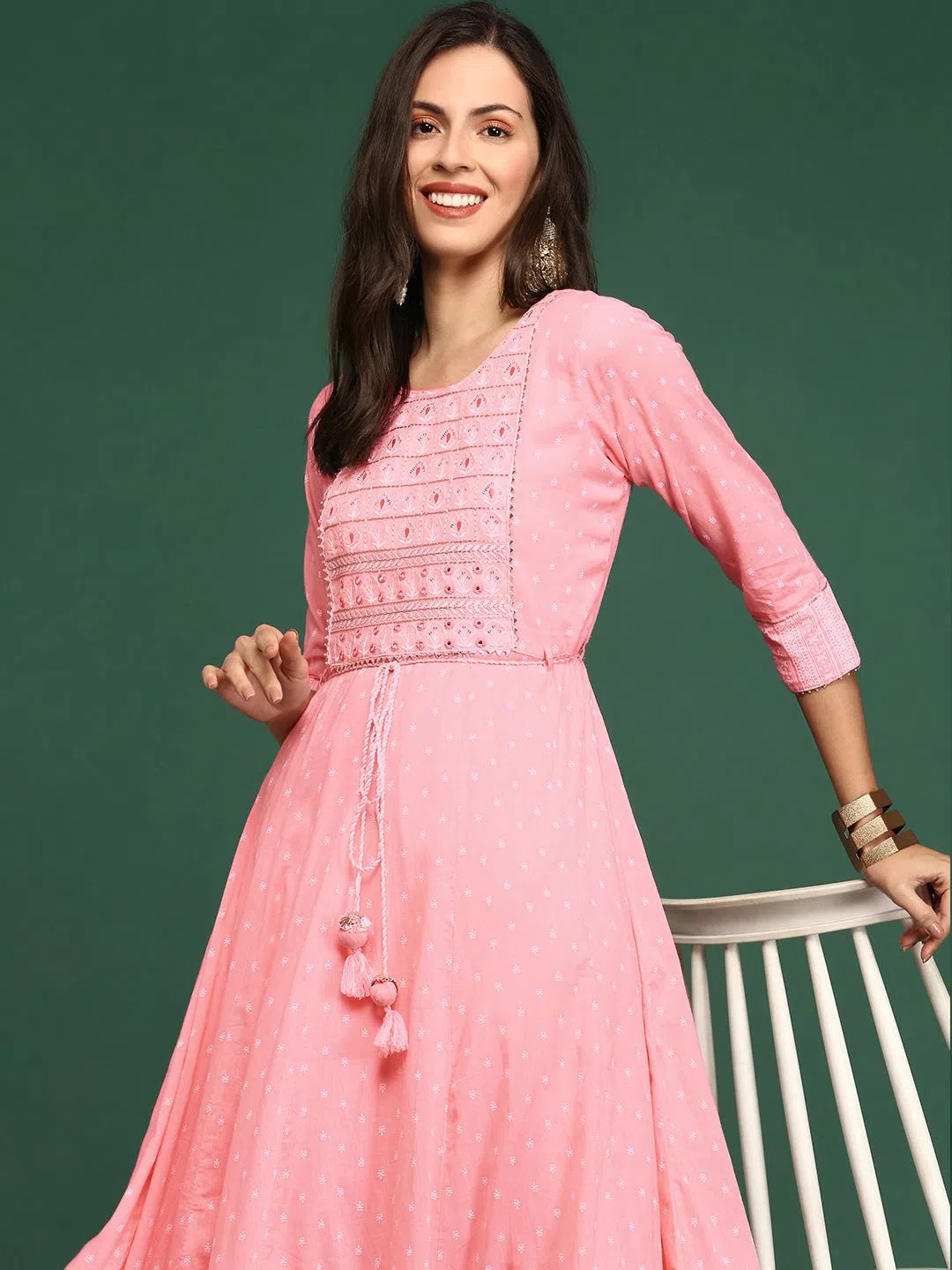 Pink Printed Anarkali Kurti for Women | Cotton Anarkali Kurtis