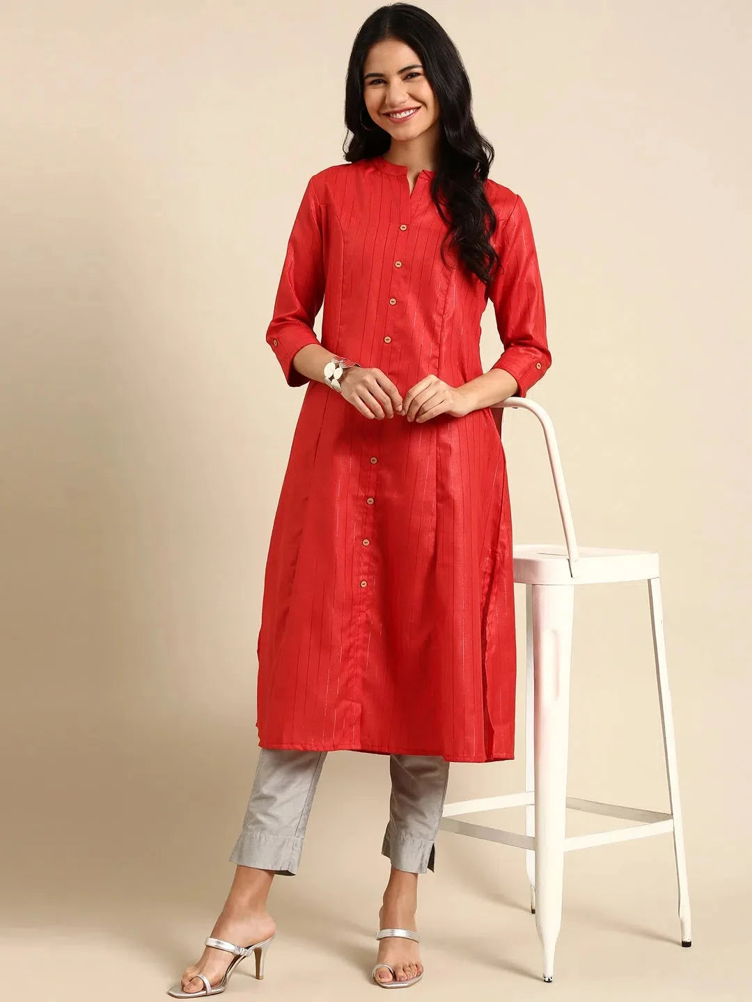 Rust Embroidered Indian Kurta - Elegant Kurtis for Women