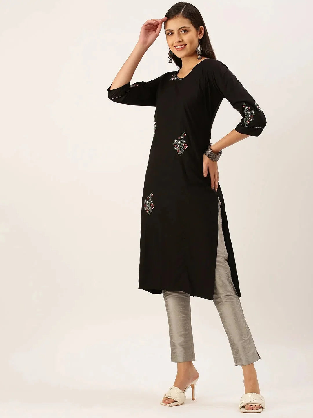 Black Embroidered Indian Kurta Ladies - Cotton Kurti Online