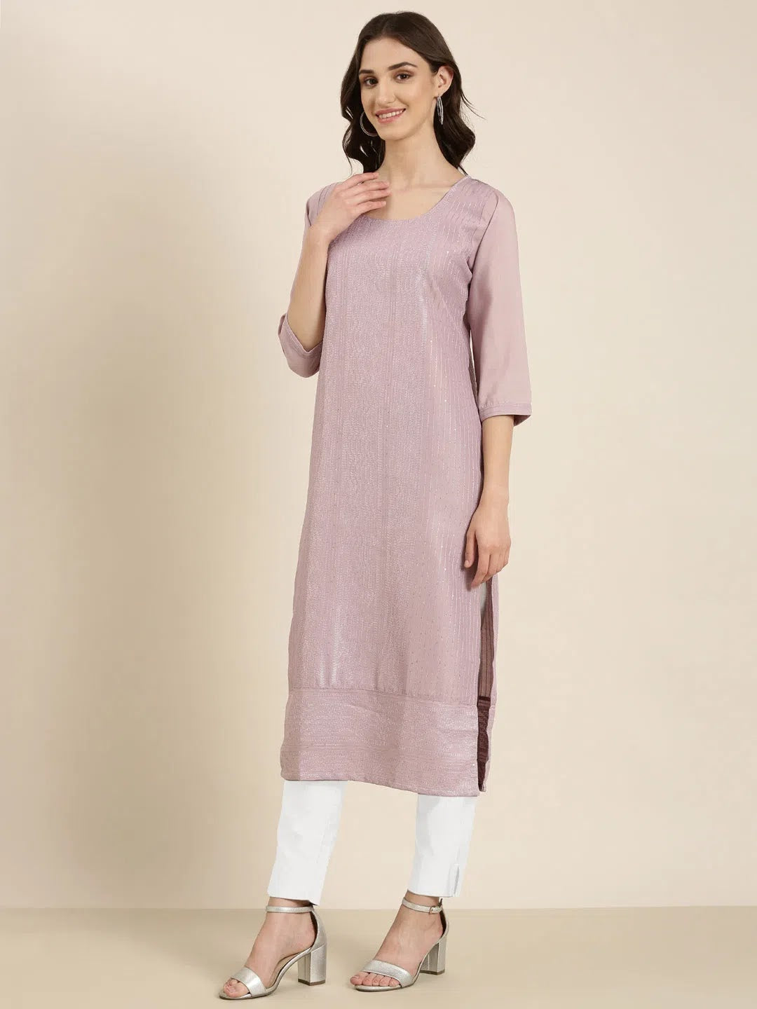 Lavender Embellished Indian Kurta for Ladies - Cotton Kurtas
