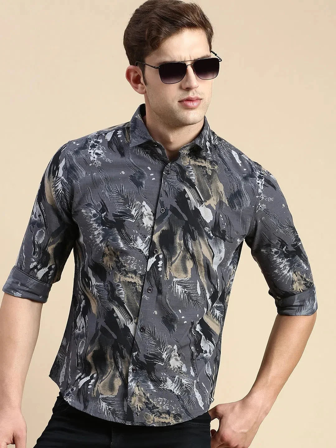 Men Grey Printed Casual Shirt-JORDANPRINT-4903-Grey