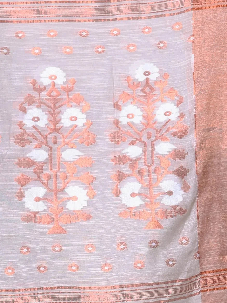 Beige Cotton Saree: Designer Sarees India - Zari Border
