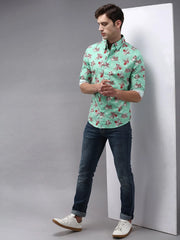 Men Green Printed Casual Shirt-PERRYPRINT-1854-Green