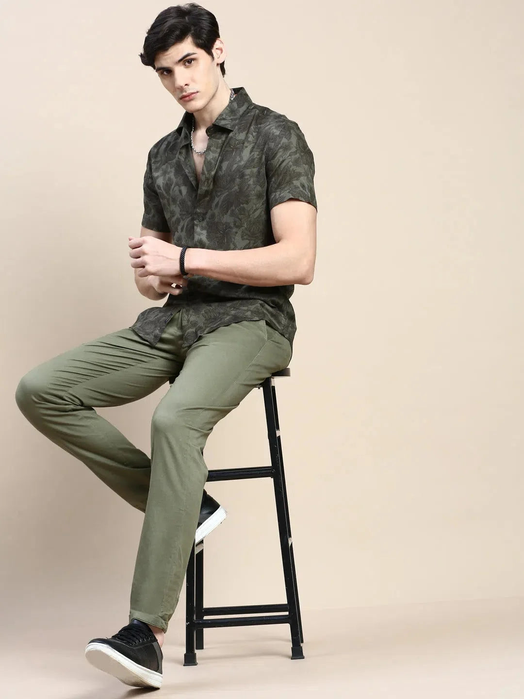 Green Floral Printed Cotton Shirt | DesiQlo Mens Shirt