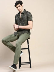 Men Green Floral Casual Shirt-GEORGE-1630-Olive
