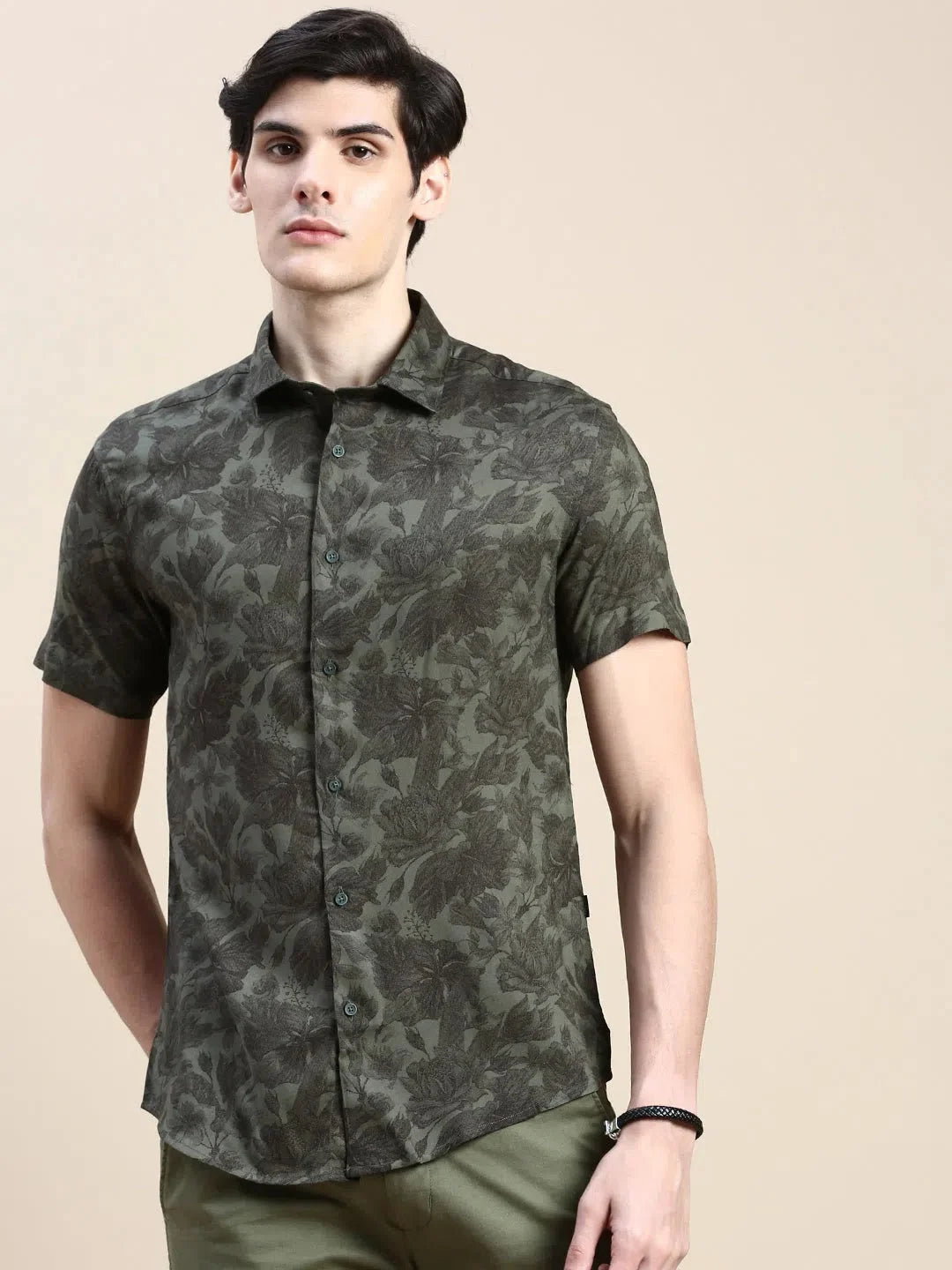 Green Floral Printed Cotton Shirt | DesiQlo Mens Shirt