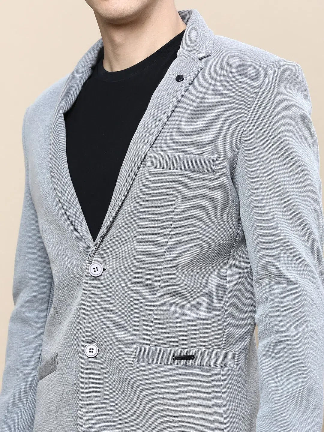 Grey Solid Casual Blazer | Indian Nehru Jackets - DesiQlo