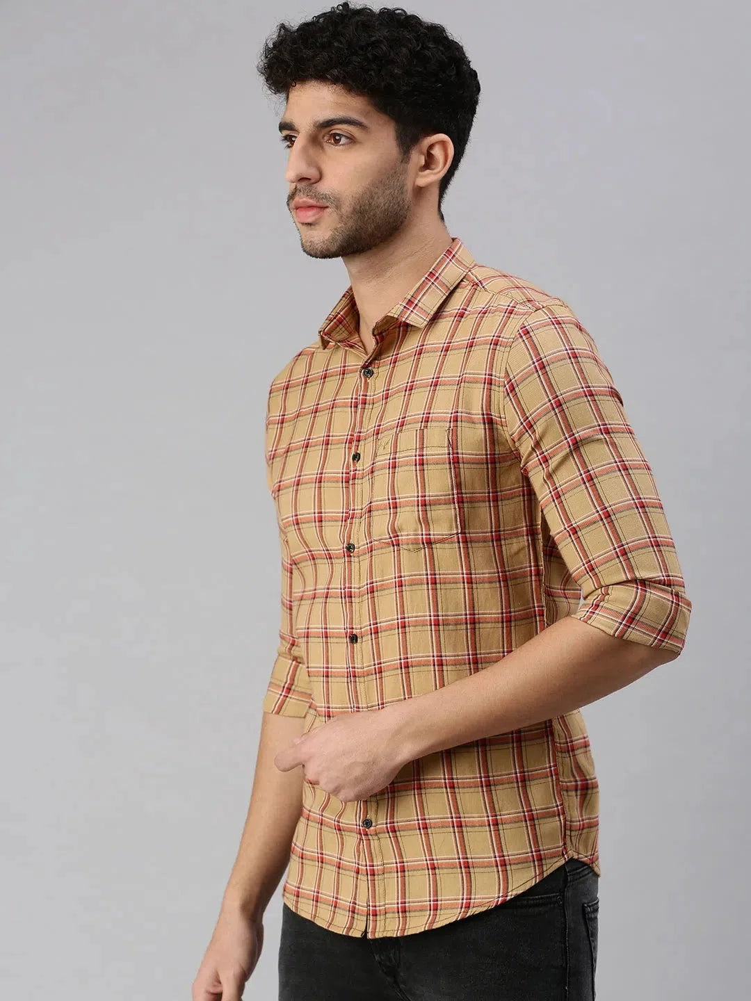 Brown Checked Mens Shirt - Casual Cotton Shirt by DesiQlo