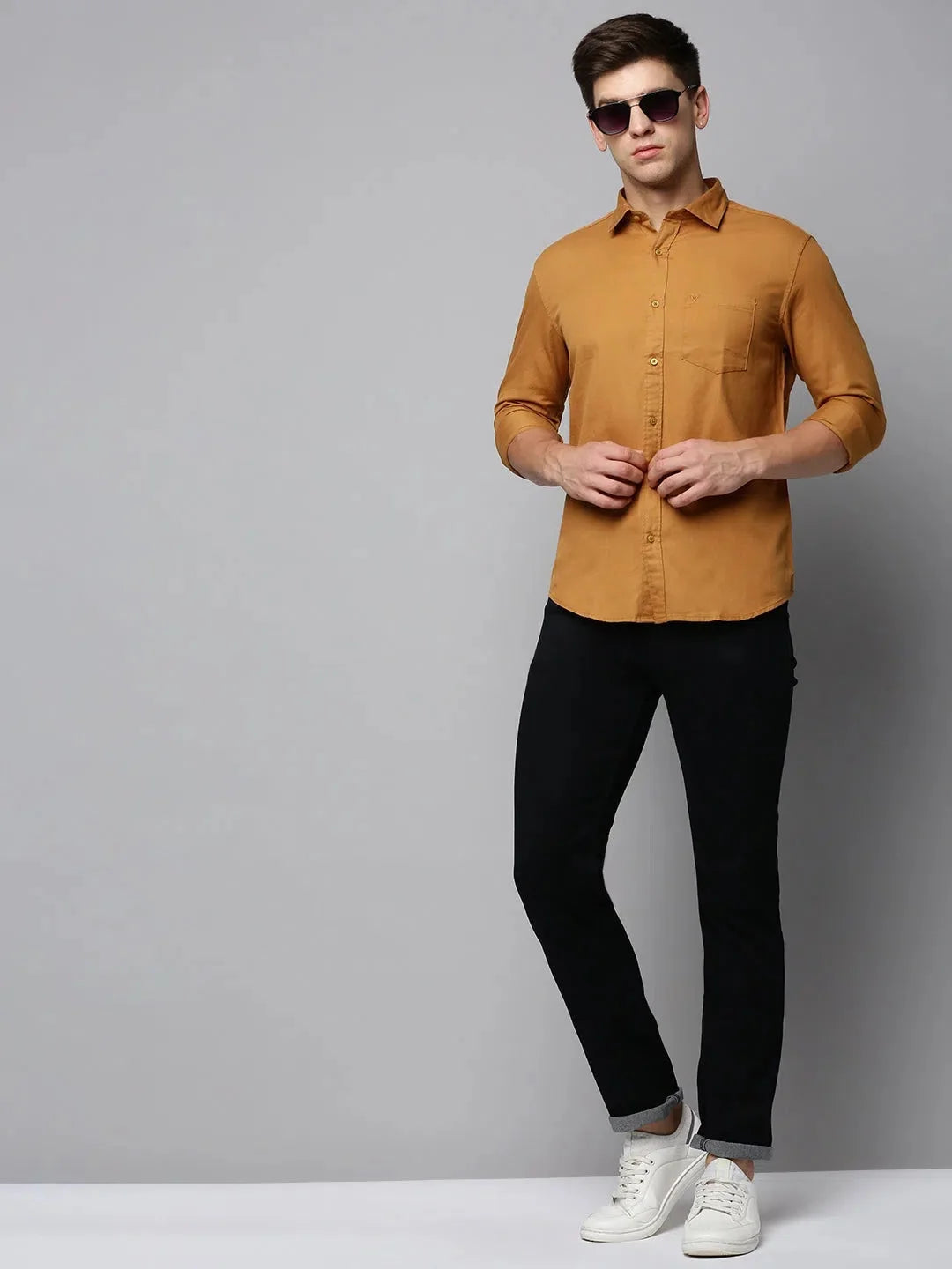 Buy Men's Khaki Cotton Shirt - Solid Casual Shirt Online