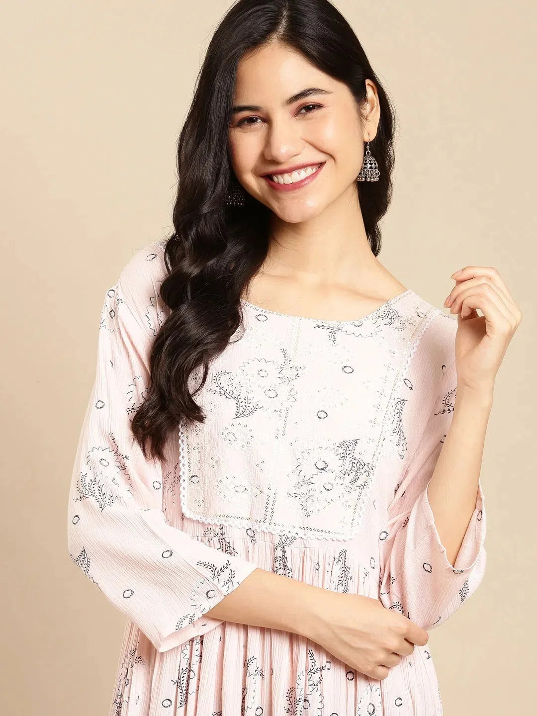 Pink Printed A-Line Kurta | Stylish Indian Kurtis for Women