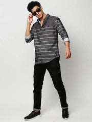 Men Green Striped Casual Casual Shirts-IMPORTEDSTRIPE-5472-Olive