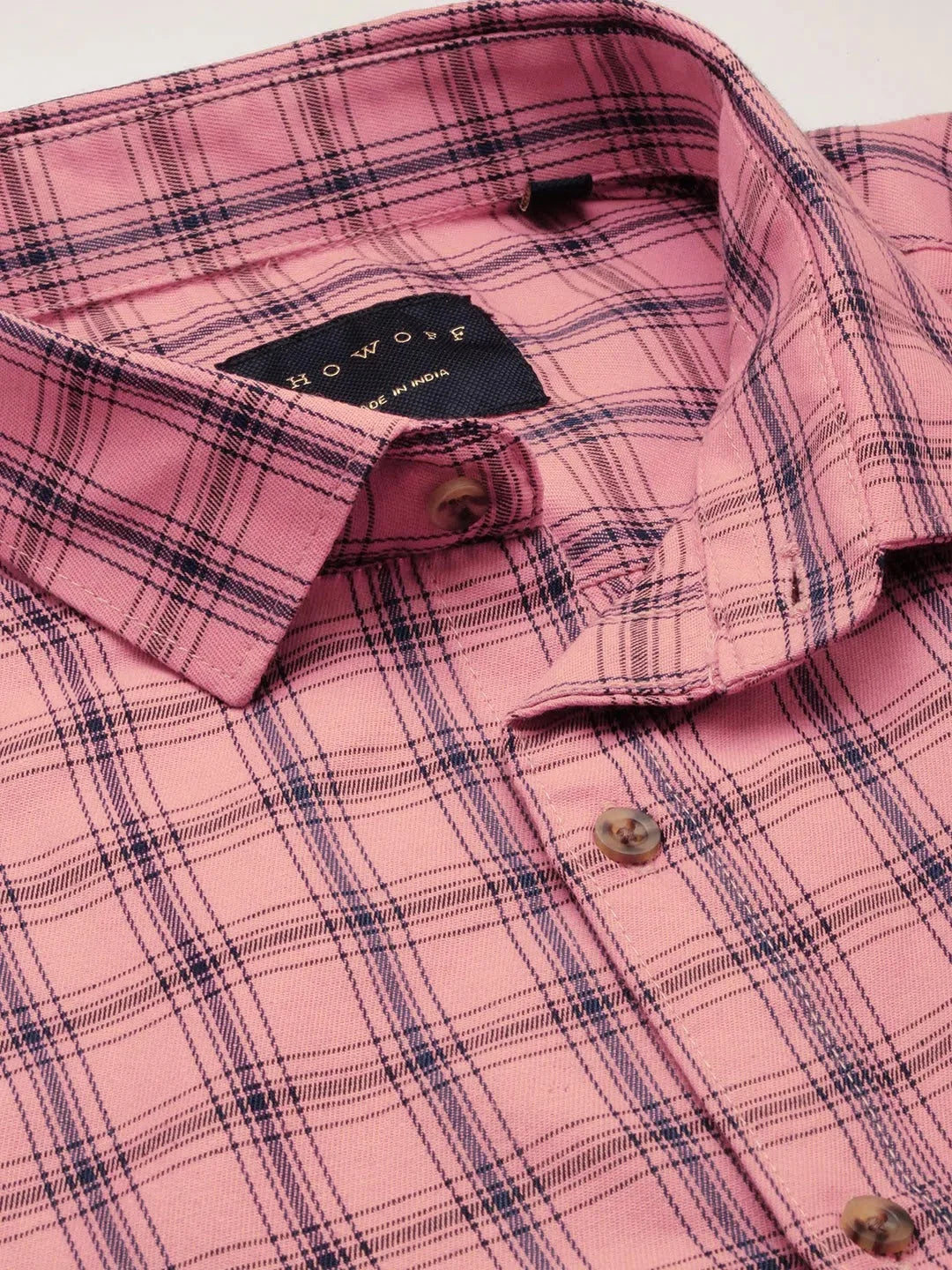 Coral Checked Cotton Mens Shirt - DesiQlo Casual Wear