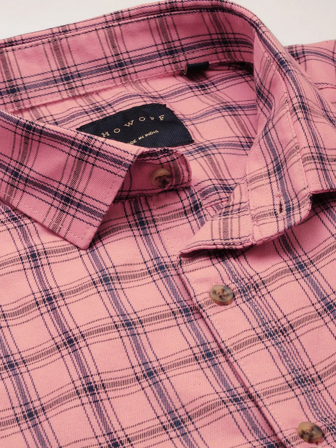 Coral Checked Cotton Mens Shirt - DesiQlo Casual Wear