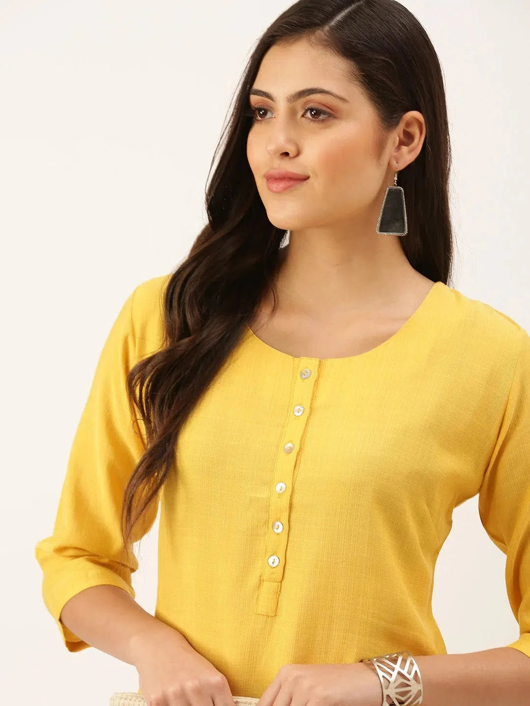 Mustard Yellow Cotton Indian Kurta - Solid Women's Kurta