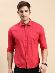 Men Magenta Solid Casual Shirt-ALONZOPLAIN-5252-Magenta