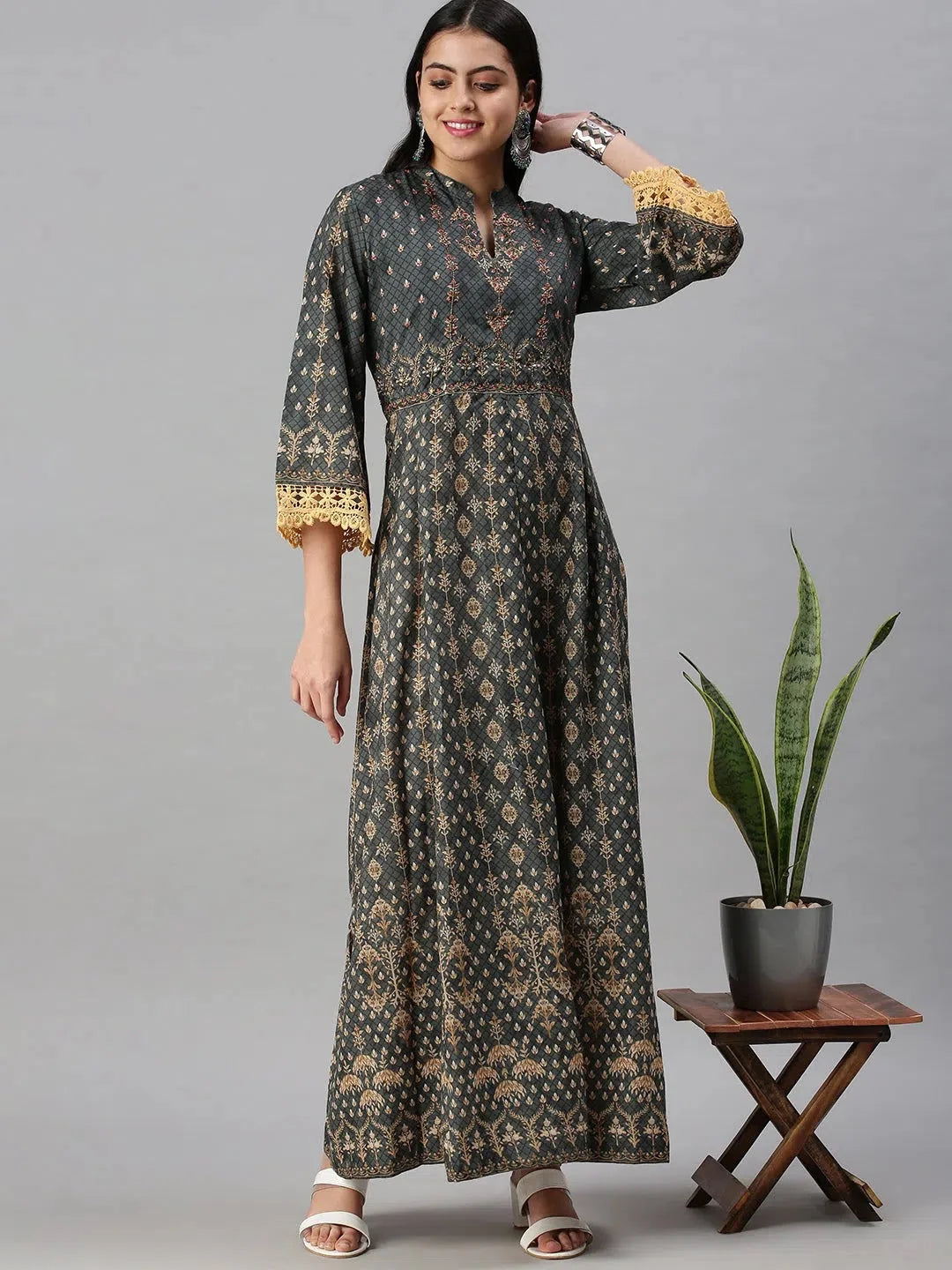 Green Printed Anarkali Kurta - Stylish Women's Anarkali Gown