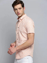 Men Peach Printed Casual Shirt-PICOPRINT-2024-Peach