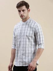Men White Checked Casual Shirt-LAVINIA-0827-Offwhite