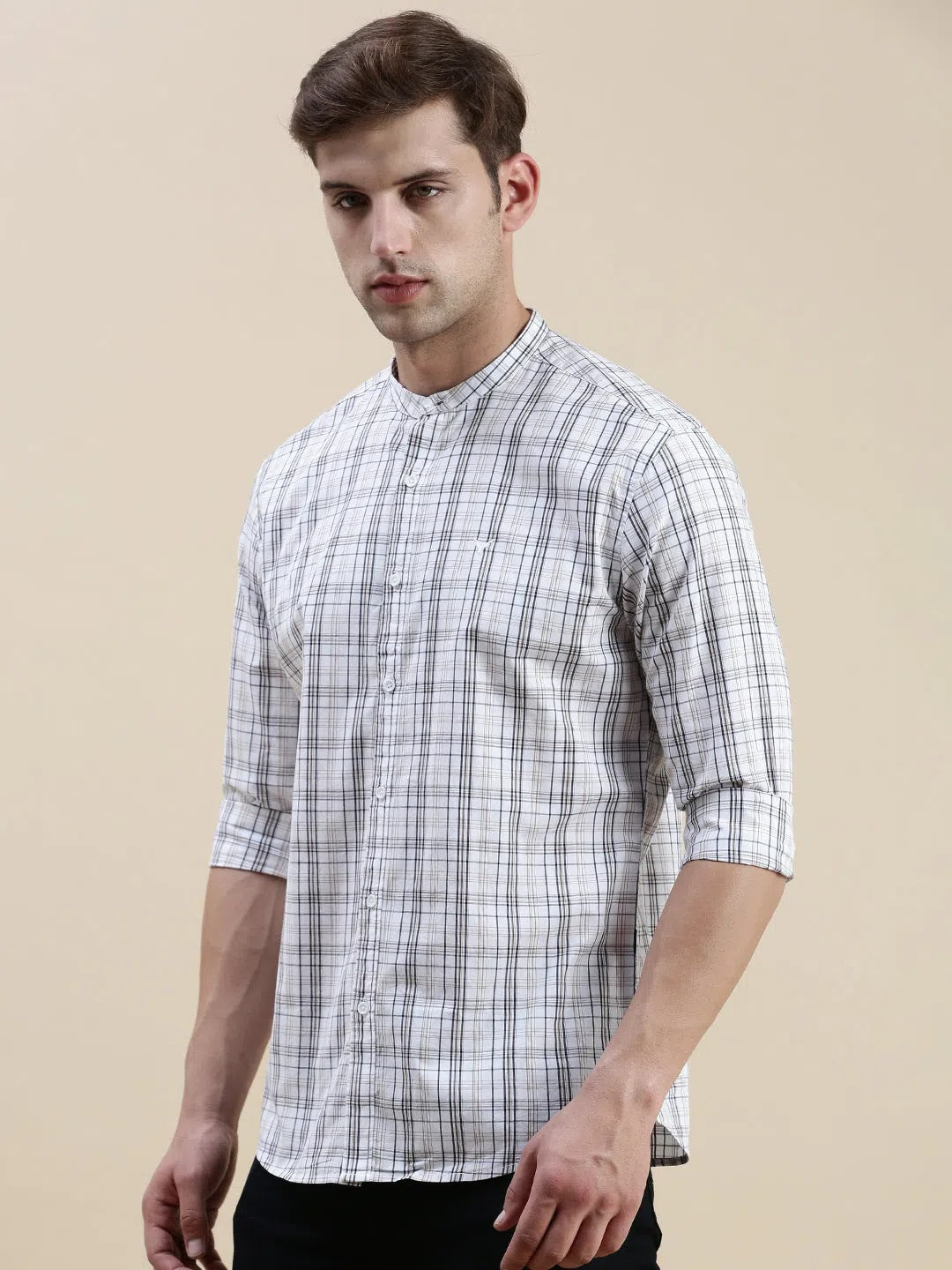 DesiQlo Men's White Checked Cotton Shirt | Casual Mens Shirt